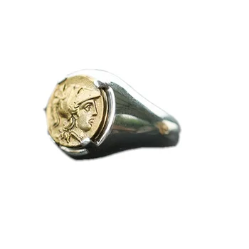 Senovės graikijos Monetos Karo Dievo Atėnė derliaus Europos 925 sterlingas sidabro žiedas klasikinio uodega žiedas