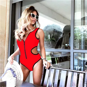 Sexy Moteris Vienos dalies maudymosi kostiumėlį Monokini Brazilijos Grynos Spalvos Maudymosi Kostiumas su Užtrauktuku maudymosi Kostiumėliai Paplūdimio, Push-up Bikinis su Paminkštinimu Paplūdimio