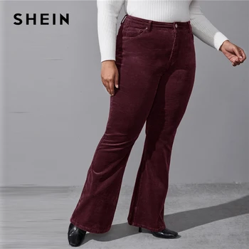 SHEIN Plius Dydis Aukšto Juosmens Velvetas Išlyginimo Kojų Kelnės Moterims 2021 M. Pavasario Vidurio Juosmens Kietas Elegantiškas Ilgos Kelnės