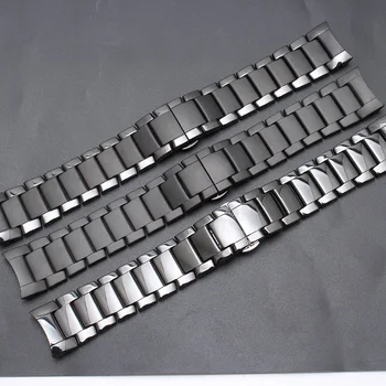 Shengmeirui Lenktas Pabaigos Keramikos Watchband Plieno Armani 22mm AR1452 24mm AR1451 Žiūrėti Apyrankę Drugelis Sagtis Dirželio Pavara S3