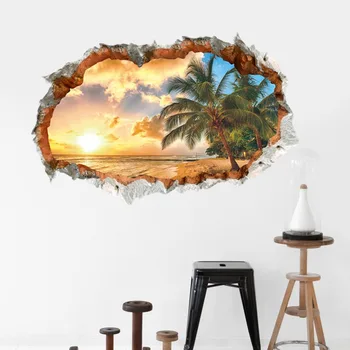 Sienų lipdukai 3 d sunshine beach kokoso medžio namų puošmena posėdžio kambario sienų lipdukai ant sienos
