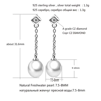 Silver pearl Stud auskarai natūralūs gėlo vandens lašas vandens stiliaus perlai 7.5-8mm 925 sterlingas sidabro kutas auskarai moterims