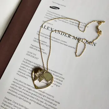 Silvology 925 Sterlingas Sidabro Širdį Pasaulio Aukso Karoliai Minimalistinės Kūrybos Žemėlapį Pakabukas Karoliai Moterų 2019 Aukso Papuošalai Naujas