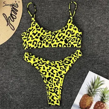 Simplee Leopardas spausdinti bikini 2019 mujer Seksualus maudymosi kostiumėlį moteris Push up maudymosi kostiumėliai moterims, maudymosi kostiumą, biquini Vasaros paplūdimio drabužiai nauji