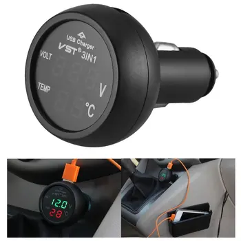 Skaitmeninis LED Automobilio Cigarečių Degiklio Voltmeter Termometras Automobilių, Sunkvežimių, USB Kroviklis 12V/24V Temperatūros Matuoklis Voltmeter 3 1/ 2 1