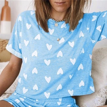 Sleepwear Gražių Namų Kostiumai Seksualus Pyjama Pižama Trumpomis Rankovėmis Nustatyti 2021 Moterų Pižama Patogus Mergina Vasaros