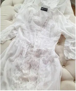 Sleepwear Seksualus Ilgai, naktiniai drabužiai Balti Nėriniai Derliaus Princesė Dress Viduramžių Pižamą Europos stiliaus Rūmus Skraiste Gražus Vestidos