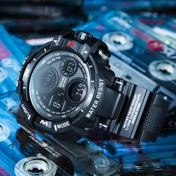 SMAEL Vyrų Laikrodis Elektroninis Laikrodis LED Chronograp Žiūrėti Vyrų Derva Dirželis atsparus Vandeniui Signalizacijos Sporto Miliatry Žiūrėti Vyrams 8022
