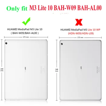 Smart Apversti PU Odos Atveju Huawei MediaPad M3 Lite 10 BAH-W09 BAH-AL00 10.1 colių Planšetinio kompiuterio Dangtelis su Auto Miego Pabusti +FilmPen