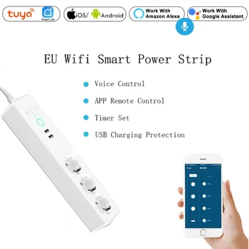 Smart Gyvenimo Tuya App ES Wifi Smart Power Strip 3 Rozetės Kištuko 2 USB Įkrovimo lizdas Laikas Nustatyti Balso Kontrolės Alexa 