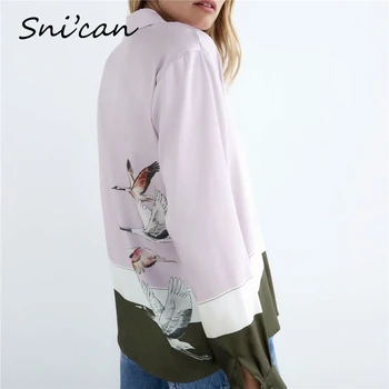 Snican rožinė paukščių spausdinti palaidinė mados office ponios marškinėliai rudenį, pavasarį atsitiktinis dryžuota moteriška viršūnes za 2020 moterims, drabužiai nauji