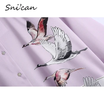 Snican rožinė paukščių spausdinti palaidinė mados office ponios marškinėliai rudenį, pavasarį atsitiktinis dryžuota moteriška viršūnes za 2020 moterims, drabužiai nauji