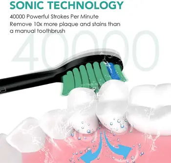 Sonic Elektriniai dantų šepetėliai kelionės Proalpha su Laikmatis, 5 Režimai vandeniui Įkrovimo Balinimo Suaugusiųjų Dantų šepetėliu su dėžute