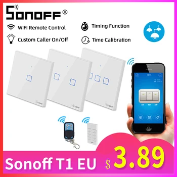 Sonoff T1 ES 1/2/3C Smart Wifi Touch Jungiklio Lemputė 220V RF/433Mhz/APP/Balso Nuotolinio Valdymo Sienos Wi-fi 