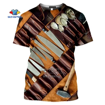 SONSPEE vyriški T-Shirt Naujo Dizaino Stalo įrankiai Peilis Virėjo 3D Spausdinimo Moterys Vasarą Marškinėlius Atsitiktinis marškinėliai Hip-Hop Tee Viršūnes Streetwear