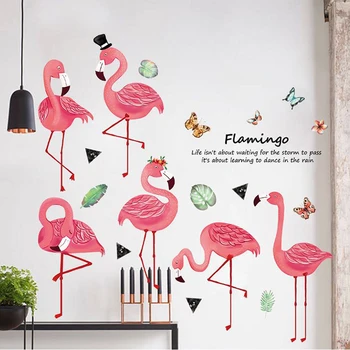 Spalvinga Flamingo Sienų Lipdukai Namų Dekoro Grils Miegamąjį Kambarį, Vonios Kambarys Stiklo Apdaila Vinilo Meno Decal Tapetai