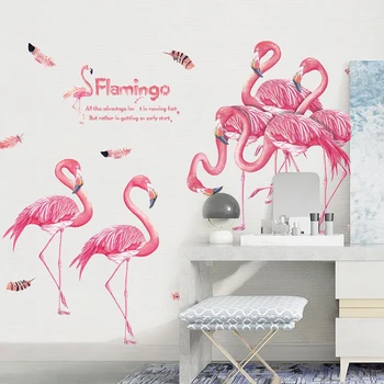 Spalvinga Flamingo Sienų Lipdukai Namų Dekoro Grils Miegamąjį Kambarį, Vonios Kambarys Stiklo Apdaila Vinilo Meno Decal Tapetai