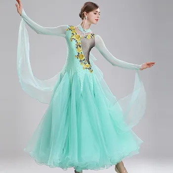 Sportinių šokių konkursas kostiumai šokių suknelė standartinių šokių suknelė moterims, vienos valsas suknelė foxtrot šokių suknelės žalia
