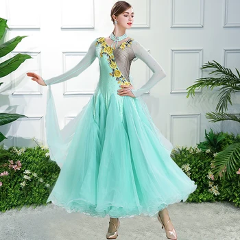 Sportinių šokių konkursas kostiumai šokių suknelė standartinių šokių suknelė moterims, vienos valsas suknelė foxtrot šokių suknelės žalia