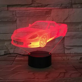 Sporto Automobilių Lenktynių 3D Lempa Šalia Nakties Šviesos diodų (LED) Lemputę Daugiaspalvis RGB Flash Išnyks Kalėdų Dovanos Fo Žmogus Berniukas Vaikų Namų Deocr