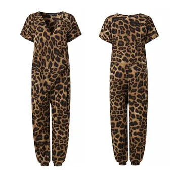 Stilingas Moterų Spausdinti Jumpsuits ZANZEA Seksualus Leopard darbo drabužiai Atsitiktinis V-Kaklo Playsuits Moterų Mygtuką Vasaros Haremas Pants Plus Size