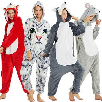 Suaugusieji Flanelė Kigurumi Vienaragis Onesies Moterų Pižama Gyvūnų Katė Pižamos Žiemos onesies Panda Kiškis Vilkas Sleepwear Cosplay