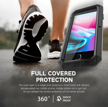 Sunkiųjų 360 viso Kūno Bausmė Šarvai Vandeniui Metalo Case For iPhone 12 11 Pro Max XR 6 6S 7 8Plus 5S SE XS MAX atsparus smūgiams Dangtis