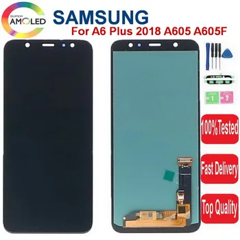 Super AMOLED skystųjų kristalų (LCD Samsung Galaxy A6 Plius 2018 A605 A605F A605FN SM-A605F/DS A605G Lcd Ekranas Jutiklinis Ekranas skaitmeninis keitiklis Asamblėja