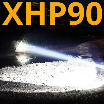 Super Galingas XHP90 LED Žibintuvėlis XHP70 Zoom Taktinis Žibintuvėlis atsparus Vandeniui ir Itin Ryškių Žibintų XHP50 Lempos 18650 USB Įkrovimo