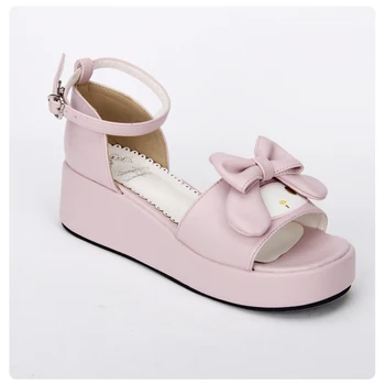 Sweet Pink Princess Merginos Mielas Triušis Sandalas Batai Confort Pleišto Lolita Sandalai