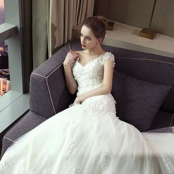 Teismas traukinio vestuvių suknelė 2020 naujų korėjos V-Kaklo, Bžūp Rankovėmis Prabangūs Nėriniai Siuvinėjimo Seksualus Backless Undinė vestuvių suknelės užsakymą