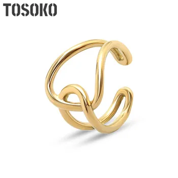 TOSOKO Nerūdijančio Plieno Papuošalai Geometrinis Grandinės Twist Žiedą, Mazgas Mados Žiedas Moterų BSA130