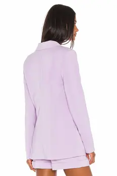 Trijų dalių rinkinys professinal kostiumas moterų 2020 m. rudens žiemos kietas violetinės ilgas švarkas aukštos juosmens kombinezonas šortai dirželis vamzdis pasėlių viršų