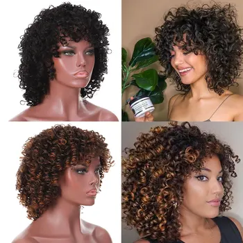 Trumpas afro keistą garbanotas perukas sintetinis natūralių plaukų perukas moterys Juoda Natūralios Aukštos temperatūros klasikinis retro MUMUPI
