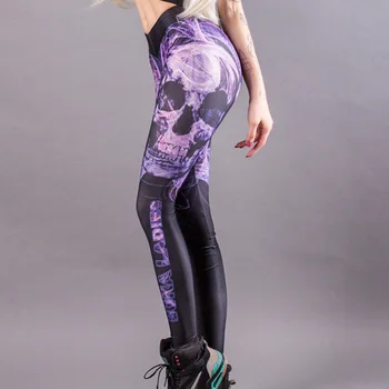 [Tu Mano Paslaptis] Klasikinis Kaukolė Spausdinti Moterų Antblauzdžiai Fitneso Gotikos Violetinės Miglos Kulkšnies Kelnės Sexy Treniruotės Leggins Viduryje Juosmens