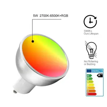 Tuya GU10 WiFi Smart Lemputė, 5W RGB+CW LED Lempos, Puodelis Su Pritemdomi Laikmatis, Funkcija Magic Lemputė Veikia ir 