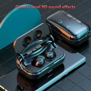 TWS Bluetooth 5.1 Ausinės 9D HIFI Stereo Bevielės Ausinės, LED Ekranas, atsparus Vandeniui Sporto laisvų Rankų įrangos Ausinių 1200mAh Baterija Dėžutę