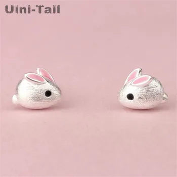 Uini-Uodega karšto pardavimas naujų 925 sterlingas sidabro mielas pink, white rabbit auskarai paprastas mažas, saldus saldus, švelnus gyvūnų ausų papuošalai