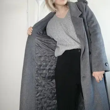 UK 2020 m. Pavasarį Naujas dizainas Moterys Paprasta Vilna Maxi Ilgas Kailis Skraiste Slim fit paltas Atsitiktinis paltas su diržu, Pilka