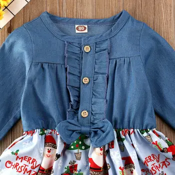 UK New Baby Girl 6M-4T Kalėdų Komplektus ilgomis Rankovėmis Džinsinio Marškinėliai Tutu Suknelė Maxi Suknelė