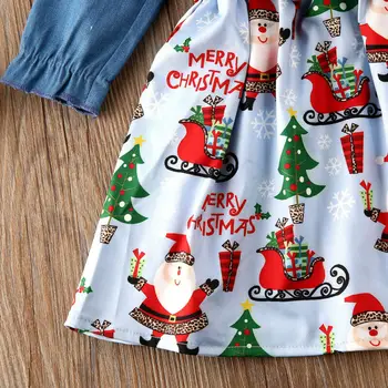 UK New Baby Girl 6M-4T Kalėdų Komplektus ilgomis Rankovėmis Džinsinio Marškinėliai Tutu Suknelė Maxi Suknelė
