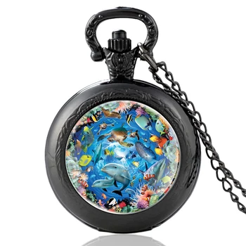 Unikalus Vandenyno Pasaulio Dizaino Vintage Kvarco Kišenėje Žiūrėti Žavesio Pakabukas Laikrodis Žiūrėti Vyrams, Moterims, Stiklo Kupolas Karoliai Geriausių Dovanų