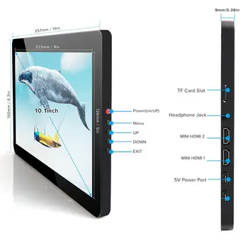 UPERFECT 10inch LCD Monitorius, Nešiojamų Plono Ekrano IPS HD USB C Tipo Dispaly Nešiojamas Telefono XBOX Jungiklis PS4 Žaidimų Ekranas