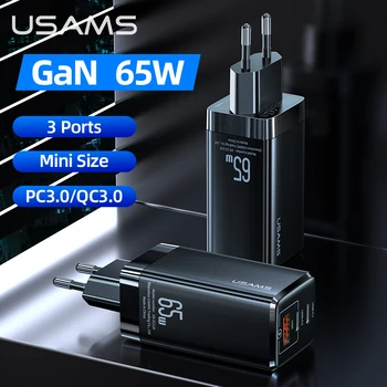 USAMS 65W GaN Įkroviklis Super Greitai Įkrauti C Tipo PD USB Įkroviklį, Su QC 3.0 2.0 Greitas Įkroviklis iPhone/Huawei/Xiaomi/Nešiojamas kompiuteris