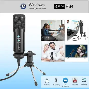 USB Kondensatoriaus Mikrofonas, Aliuminio Lydinio PC Mikrofonas Nešiojamas Studijoje Įrašinėti Balso Profesinės Mic Dėl YouTube Vaizdo Žaidimai