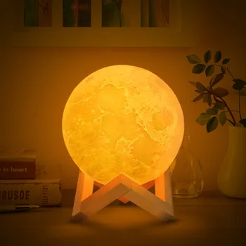 USB Įkraunamą Jutiklinį Jungiklį 3D Spausdinimo Mėnulis Spinta Miegamajame Lempos 2colors LED Skaitymo Nakties Šviesos Namuose papuošalai Kalėdų Dovana
