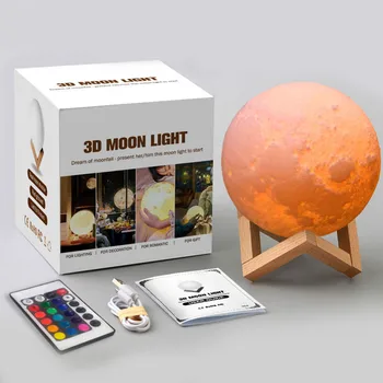 USB Įkraunamą Jutiklinį Jungiklį 3D Spausdinimo Mėnulis Spinta Miegamajame Lempos 2colors LED Skaitymo Nakties Šviesos Namuose papuošalai Kalėdų Dovana