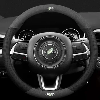 Už Jeep 3D Lazerinio Spausdinimo Logo Karvės Odos Automobilio Vairo Dangtelis Tinka Wrangler Kompasas Grand Cherokee Renegade 