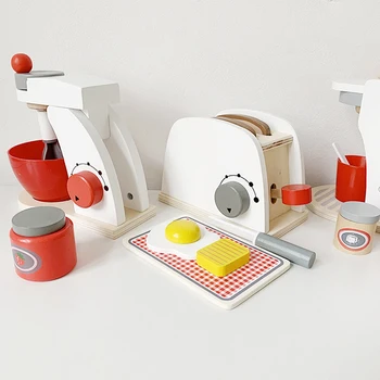 Vaikai Mediniai Apsimesti Žaisti Rinkiniai Modeliavimas Skrudintuvai-Duonos Formuotojas kavos aparatas, Maišytuvo Kepimo Rinkinys Žaidimas maišytuvas Virtuvės vaidmenį žaislas