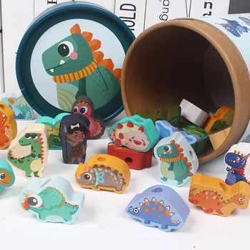 Vaikai Montessori Mediniai Žaislai Mielas Animacinių filmų Gyvūnų Dinozauras 
